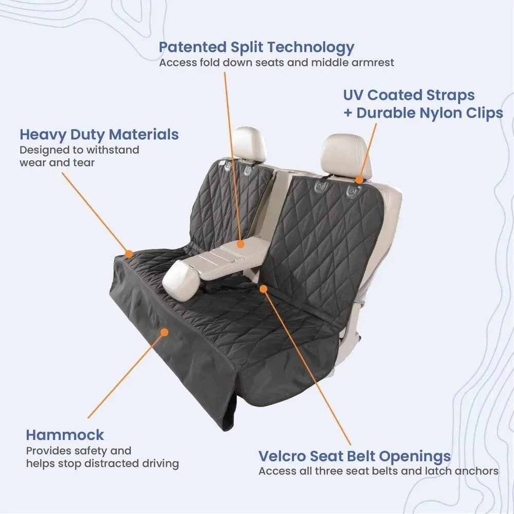 4Knines Dog Rear Seat Cover Fold Down Seats, 60 40 split, Hammock, Black, New